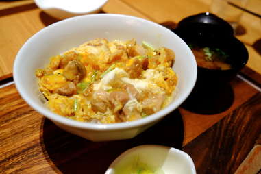 oyakodon close up meal japanese chicken dish