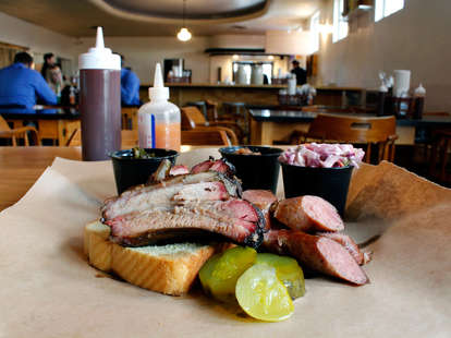 The Best Barbecue in Milwaukee bbq barbecue spread meats pickles white bread