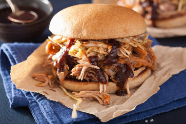 sandwich with bbq sauce and slaw