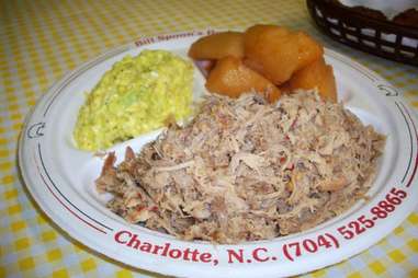Hot hushpuppies, steaming brunswick stew, BBQ potatoes