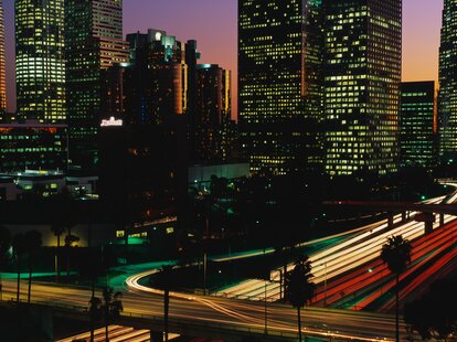 Los angeles at night cityscape and traffic