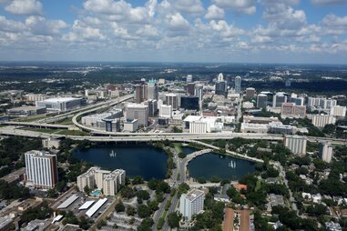Orlando florida traffic overheard aerial shot