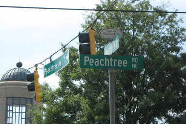 Atlanta street signs Peachtree traffic city scene