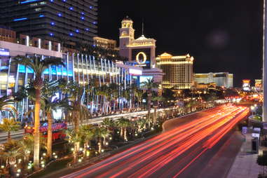Las Vegas cityscape scene traffic at night