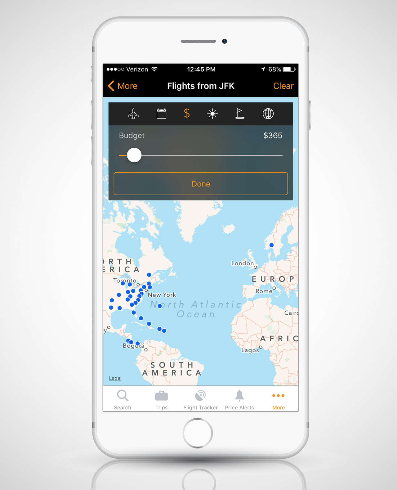 screenshot of Kayak mobile app on iPhone 6s