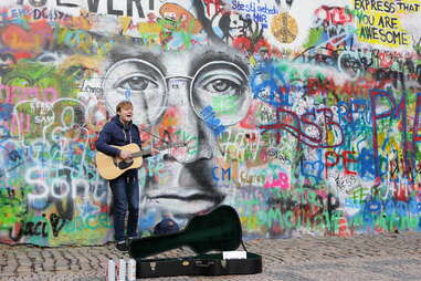 John Lennon wall street art in Prague, Czech Republic