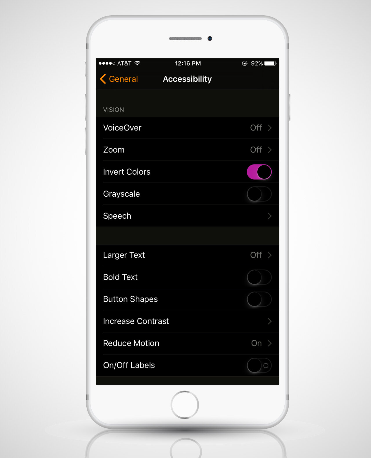 invert colors feature on iPhone 6s