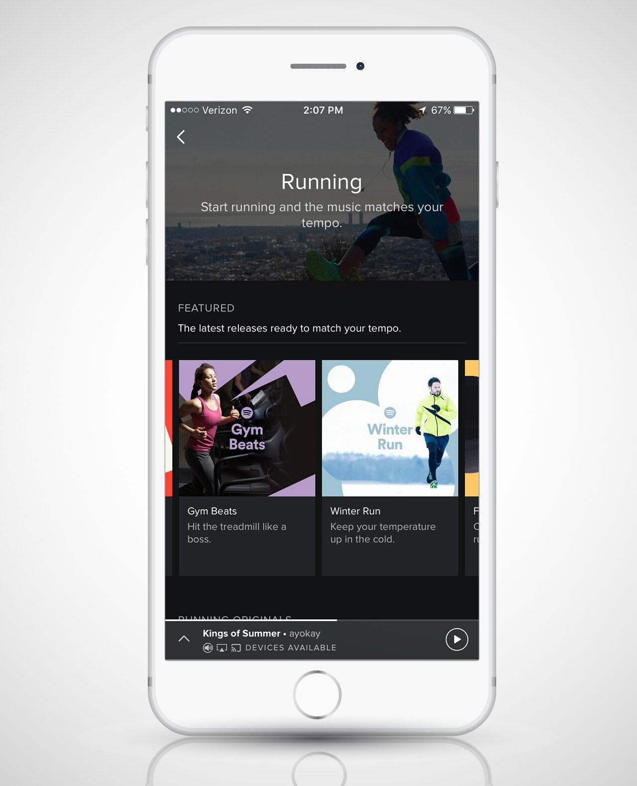 screenshot of Spotify Running playlist on iPhone 6s