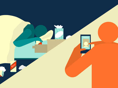 Illustration of man swiping right on Tinder by Jason Hoffman