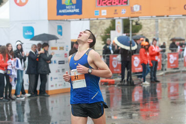 marathon runner almost at the finish line