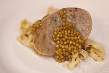 pickled mustard seeds on sausage