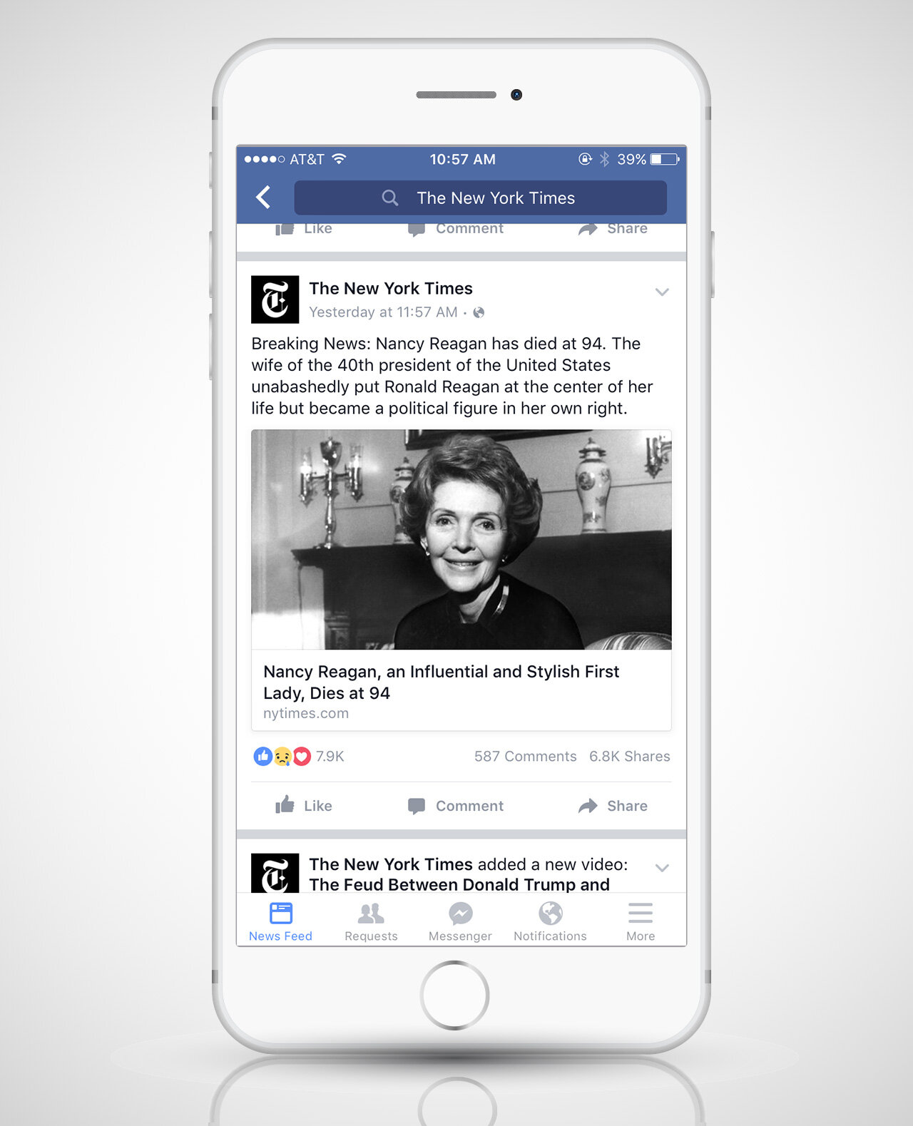 screenshot of NY Times story on iPhone 6s