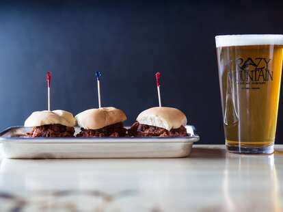 Crazy Mountain Tap Room BBQ sliders and beer