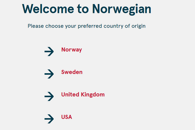 Norwegian airlines website