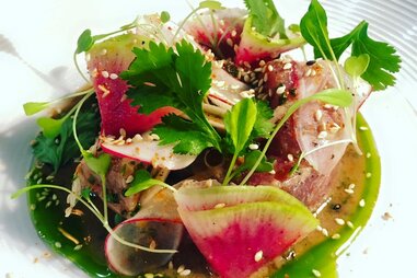 radishes and greens at Hearsay