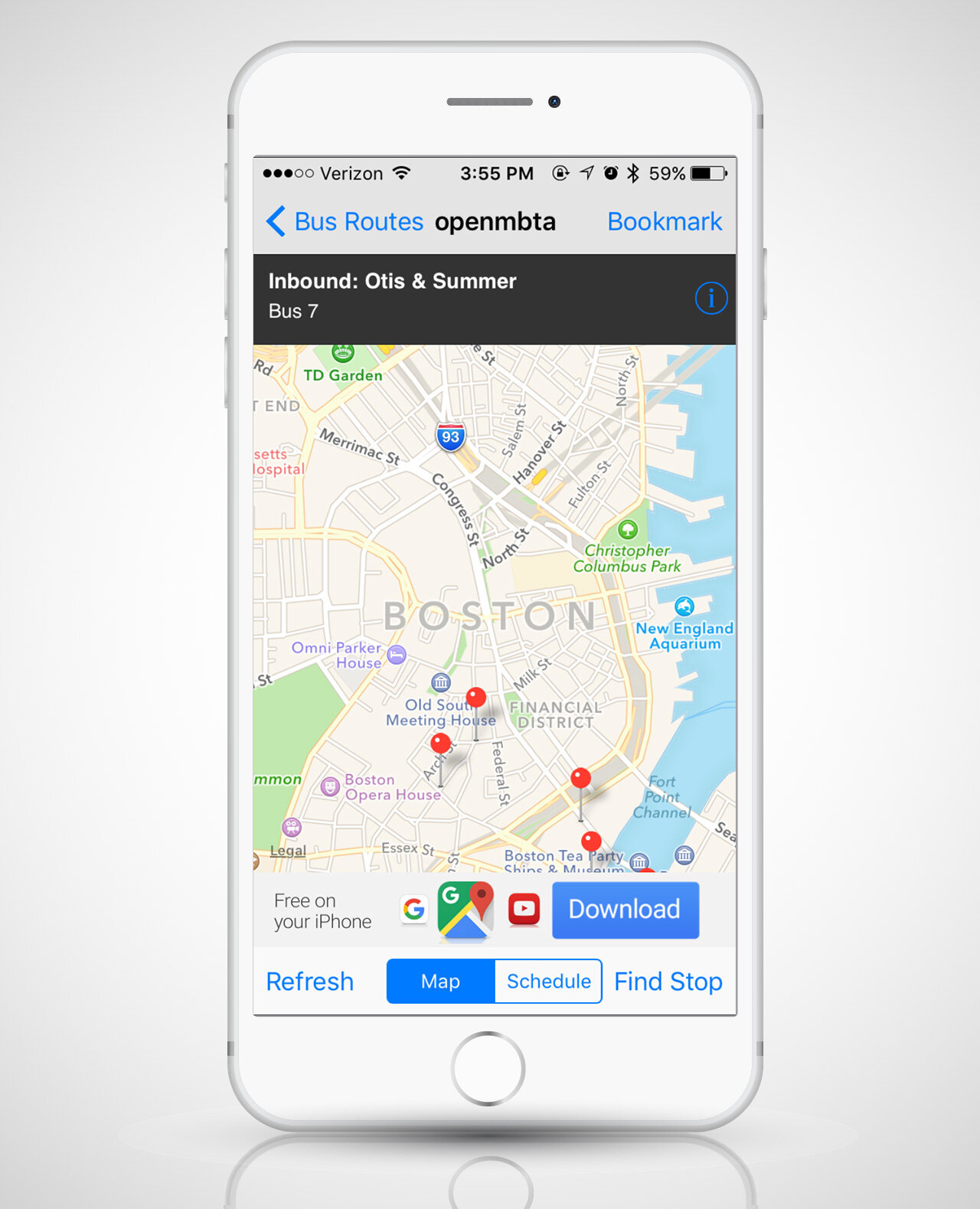 OpenMBTA app, map apps