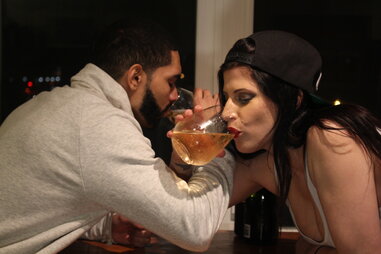 drinking champagne with drake lookalike