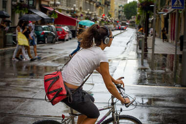 Biker in rain