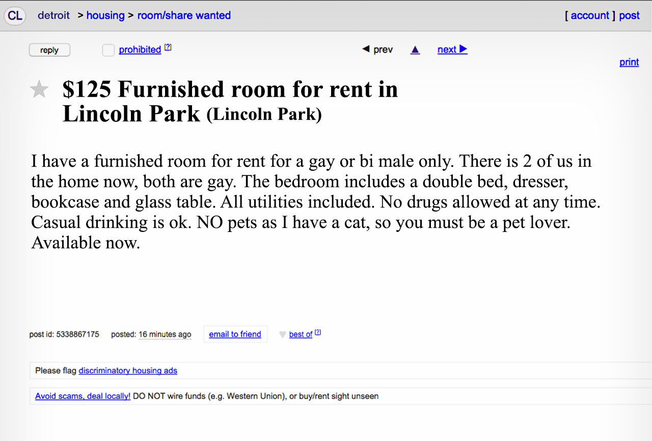 Screenshot via Craigslist