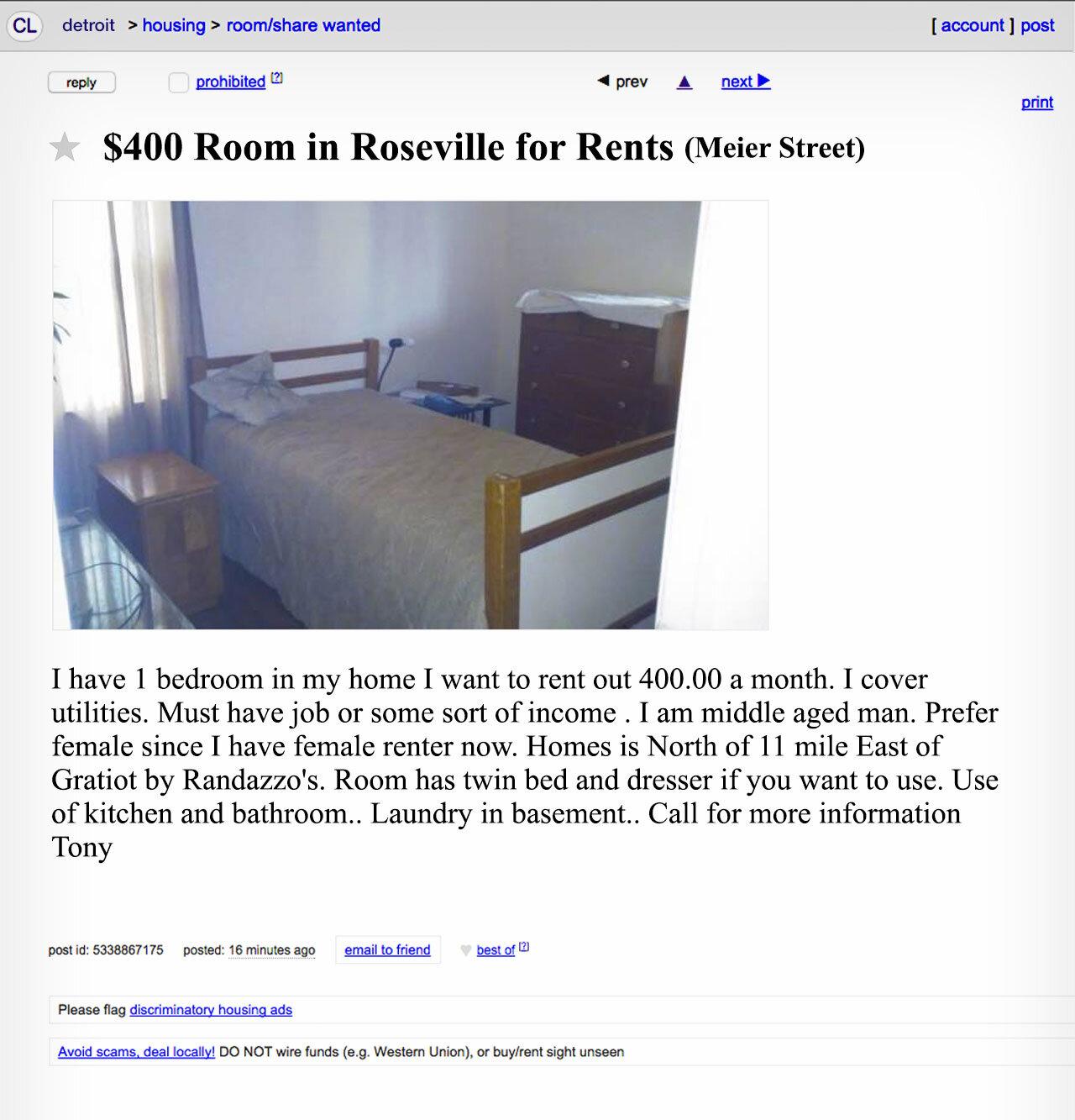 Screenshot via Craigslist