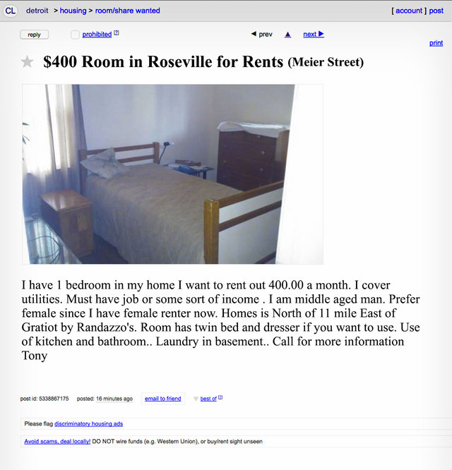 The Creepiest, Weirdest Roommate Ads on Detroit Craigslist ...