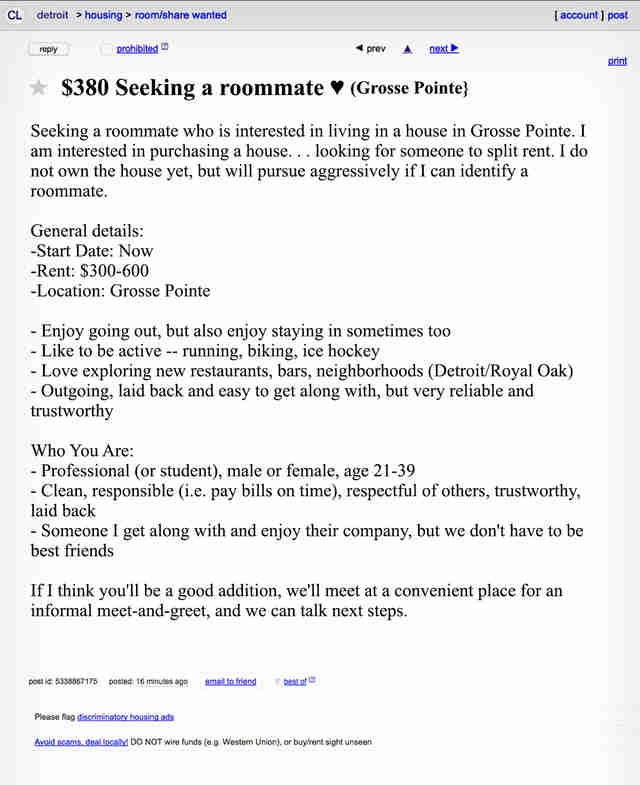 The Creepiest Weirdest Roommate Ads On Detroit Craigslist