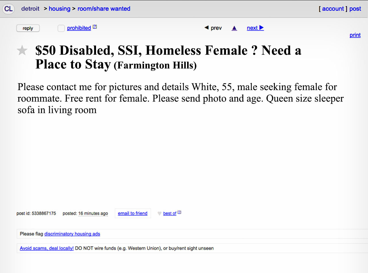 Screenshot via Craigslist