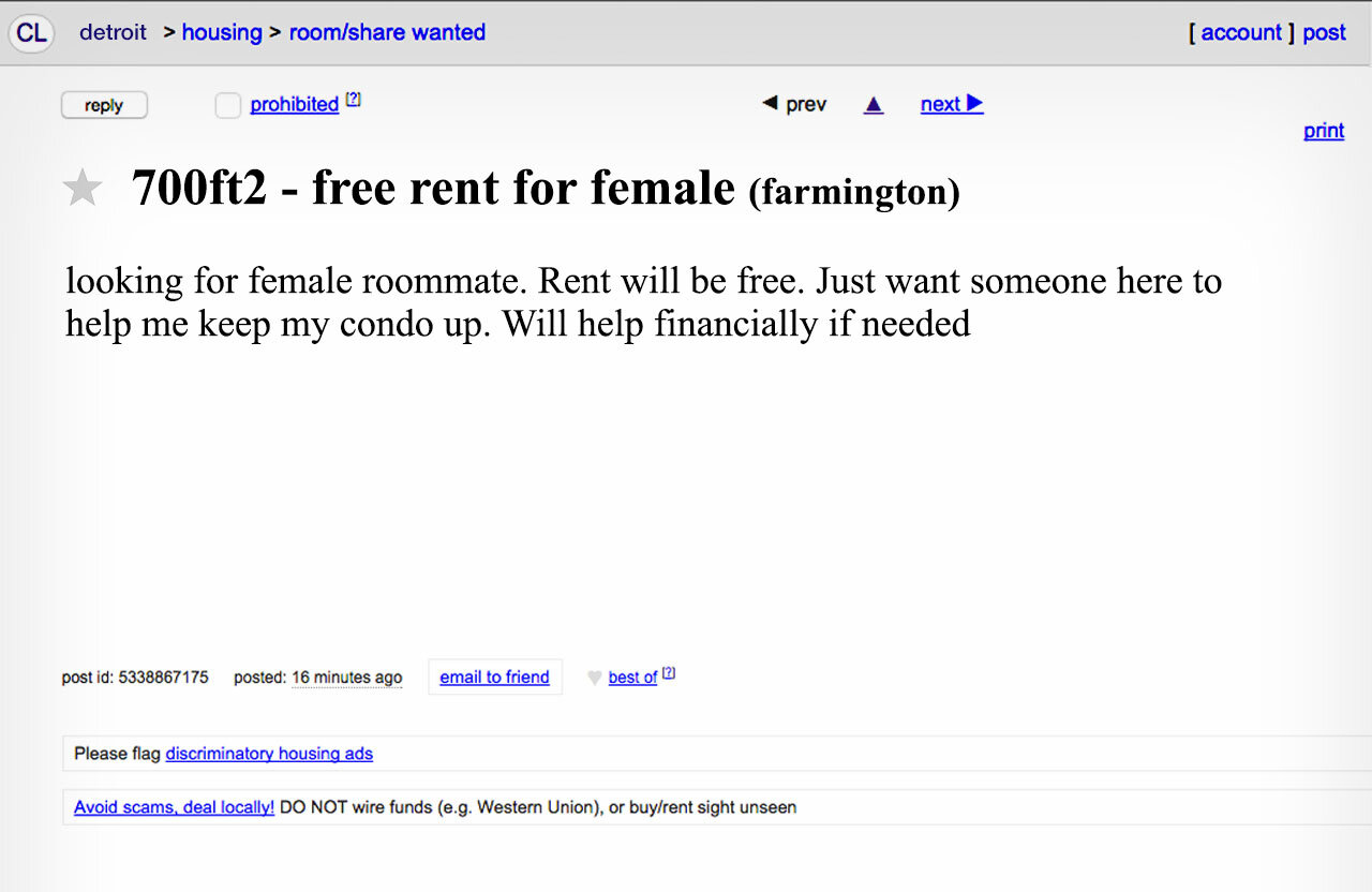 Screenshot via Craigslist