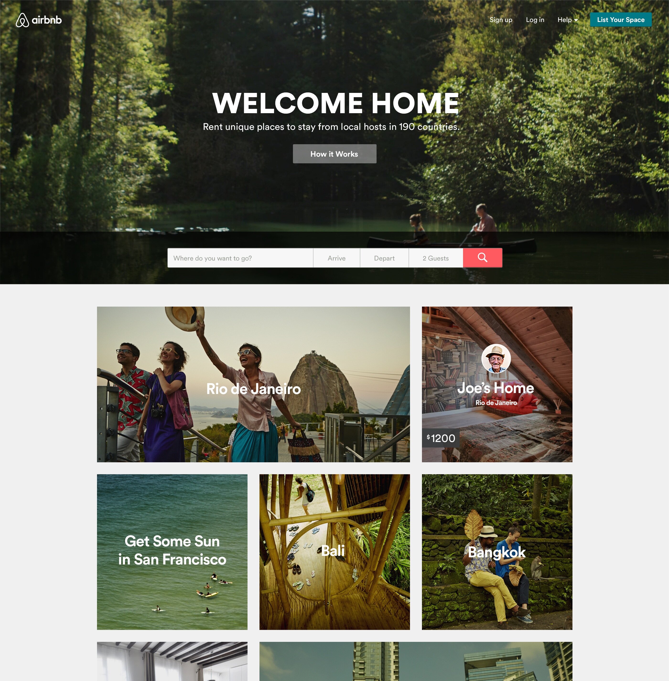 screenshot of airbnb home page