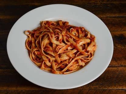 bowl of pasta with red sauce