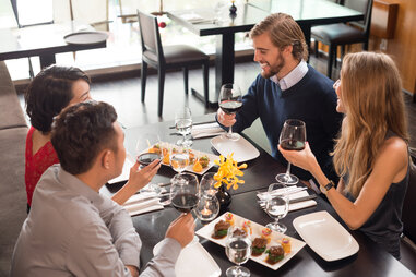 two couples at a restaurant