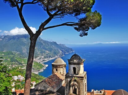 amalfi coast beachside over head image