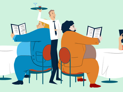 two large customers at a restaurant