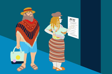 Vegans reading a menu at a restaurant