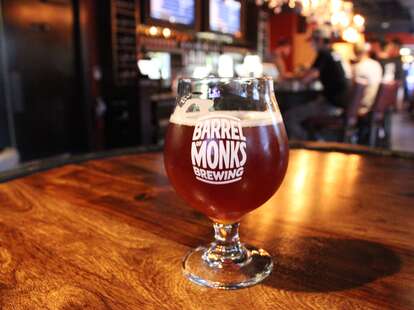 Single glass of blackcurrant Barrel of Monks beer