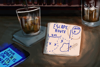 Illustrated map of an escape route on a bar napkin