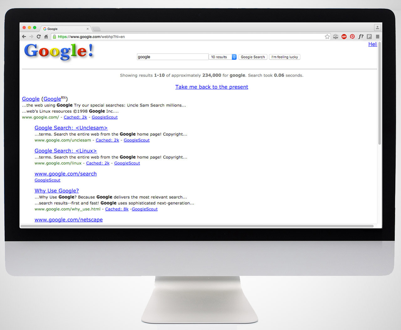 screenshot of Google in 1998