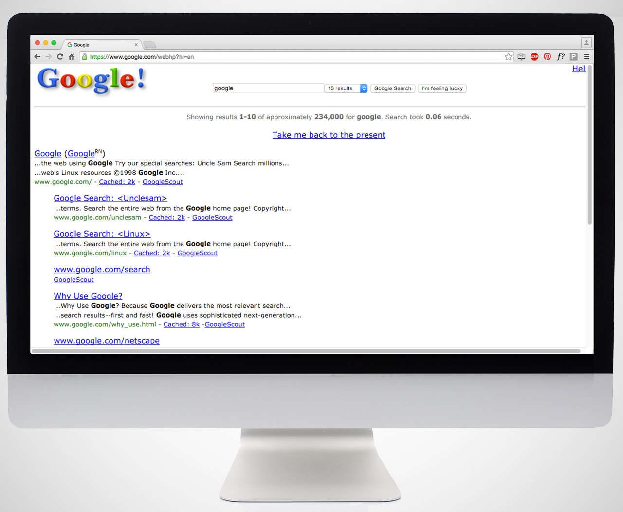 screenshot of Google in 1998