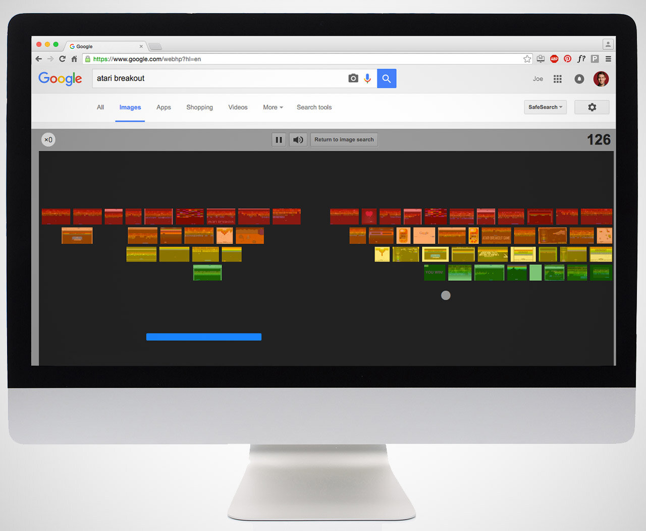 screenshot of google atari breakout game