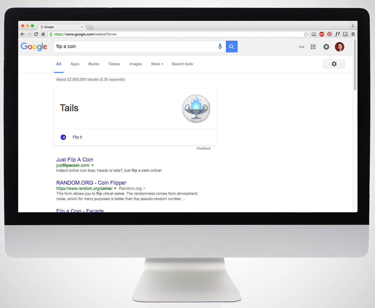 flip a coin google screenshot