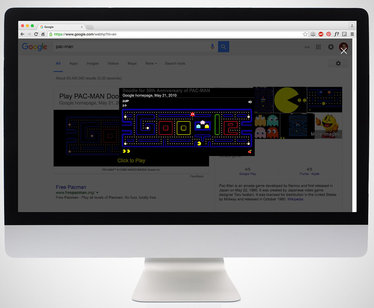 screenshot of pac-man google doodle