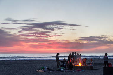 beach, sunset, beach at sunset, bonfire, beach bonfire