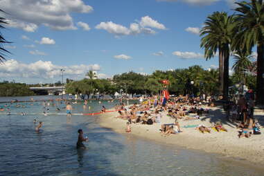 People lounging on Brisbane beach