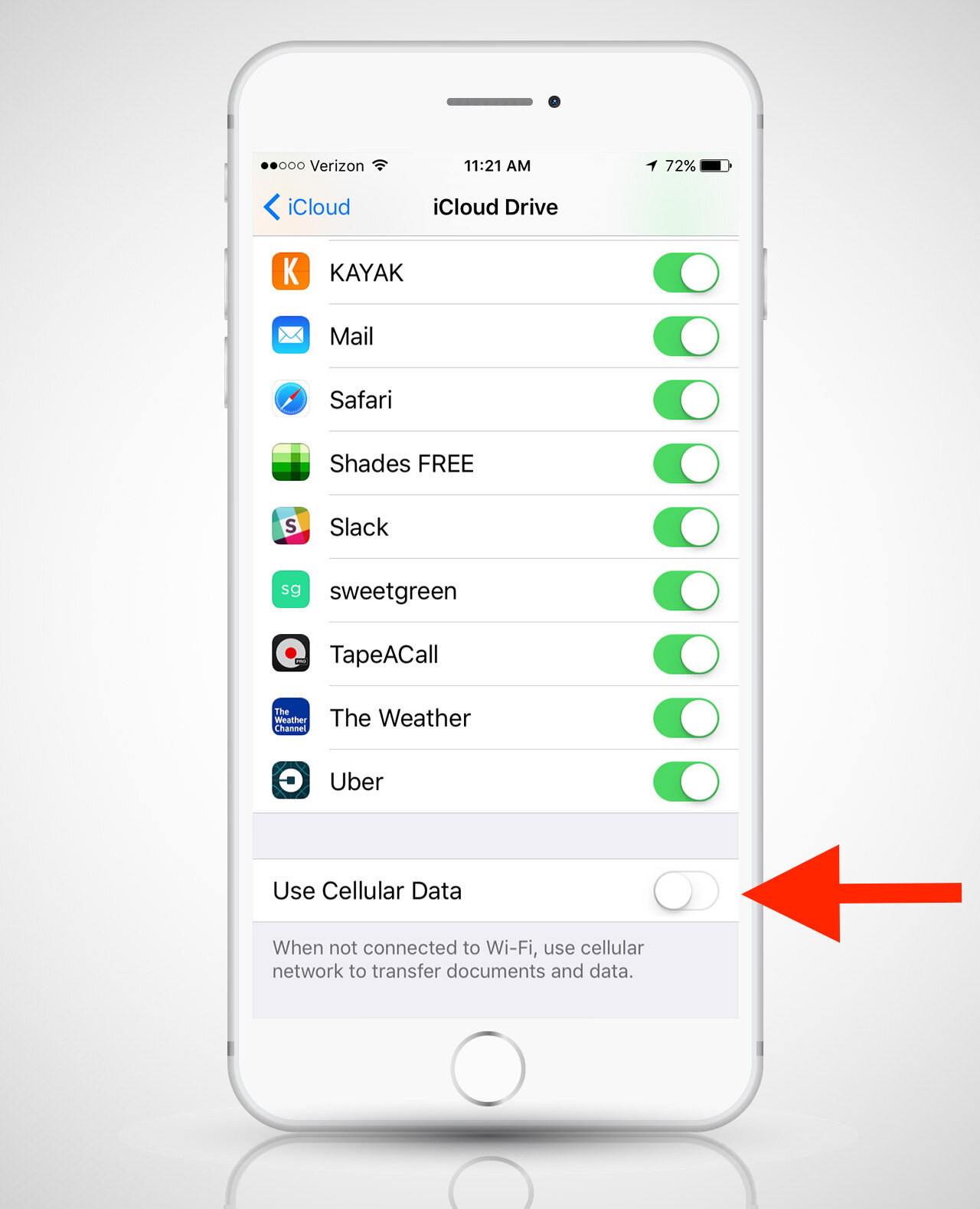 icloud settings page on iphone 6s