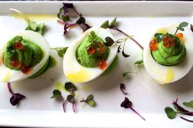 microgreens, deviled eggs, avocado
