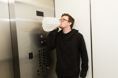 Wil Fulton Drinking Water In Elevator