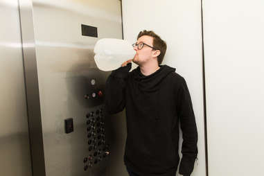 Wil Fulton Drinking Water In Elevator 