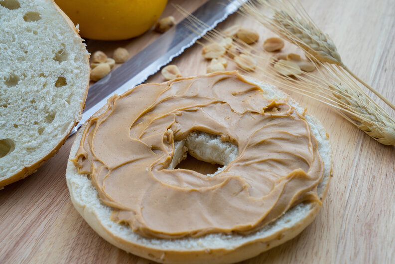 peanut butter, peanut butter bagel, bagel
