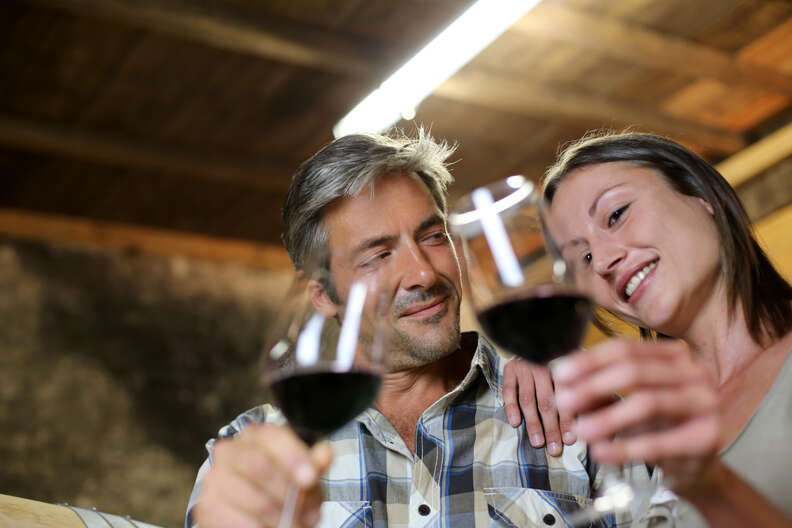 couple tasting wines together