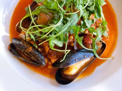 Mussels and Clams in Tomato Brodo at Aperto